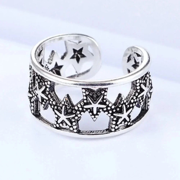 Minimalist 925 Sterling Silver Star Ring Celestial Star Vintage Ring - Picture 2 of 7